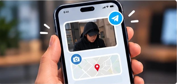 Phone with the photo received on Telegram and the map